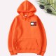 Orange Casual Print Letter Hooded Collar Tops