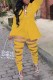 Yellow Elegant Letter Ripped Turn-back Collar Long Sleeve Two Pieces