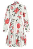 Pink Elegant Print Patchwork O Neck A Line Dresses