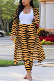 Red Fashion Casual Zebra Print Long Sleeve Two-Piece Suit