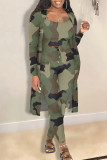 Tangerine Red Casual Print Camouflage Print Patchwork Three Pieces