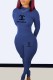 Blue Casual Print Letter O Neck Long Sleeve Two Pieces