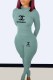 Light Green Casual Print Letter O Neck Long Sleeve Two Pieces