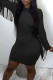 Black Sexy Solid Tassel Patchwork O Neck Pencil Skirt Dresses