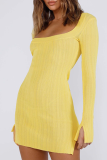 Yellow Sexy Solid Patchwork Square Collar Pencil Skirt Dresses