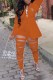 Orange Elegant Letter Ripped Turn-back Collar Long Sleeve Two Pieces