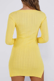 Yellow Sexy Solid Patchwork Square Collar Pencil Skirt Dresses