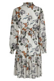 Pink Elegant Print Patchwork O Neck A Line Dresses