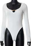 White Sexy Solid Hollowed Out U Neck Skinny Bodysuits
