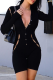 Black Sexy Solid Hollowed Out Turndown Collar Skinny Rompers