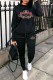 Black Street Print Letter O Neck Long Sleeve Two Pieces