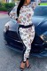 White Casual Print Letter O Neck Long Sleeve Two Pieces