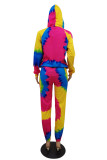 Yellow Casual Print Tie Dye Patchwork Hooded Collar Long Sleeve Two Pieces