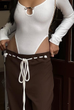 White Sexy Solid Hollowed Out U Neck Skinny Bodysuits
