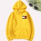 Yellow Casual Print Letter Hooded Collar Tops