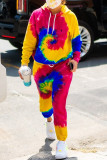Yellow Casual Print Tie Dye Patchwork Hooded Collar Long Sleeve Two Pieces