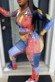 Colour Street Print Patchwork Turndown Collar Long Sleeve Two Pieces