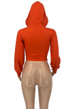 Orange Casual Street Solid Hollowed Out Patchwork Hooded Collar Tops