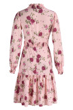 Pink Elegant Print Patchwork O Neck A Line Dresses