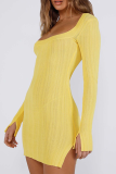 Yellow Sexy Solid Patchwork Square Collar Pencil Skirt Dresses