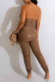 Green Sexy Solid Patchwork Zipper Strapless Skinny Jumpsuits