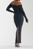 Black Sexy Solid Patchwork Halter Pencil Skirt Dresses