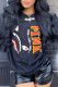 Black Casual Letter Print Patchwork O Neck Tops