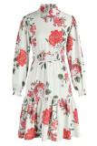 Pink Elegant Print Patchwork O Neck A Line Dresses