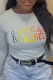 Grey Casual Street Print Patchwork Letter O Neck Tops