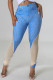 Blue Casual Print Patchwork Skinny High Waist Pencil Patchwork Trousers