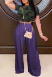 Purple Casual Solid Patchwork Regular High Waist Conventional Solid Color Bottoms