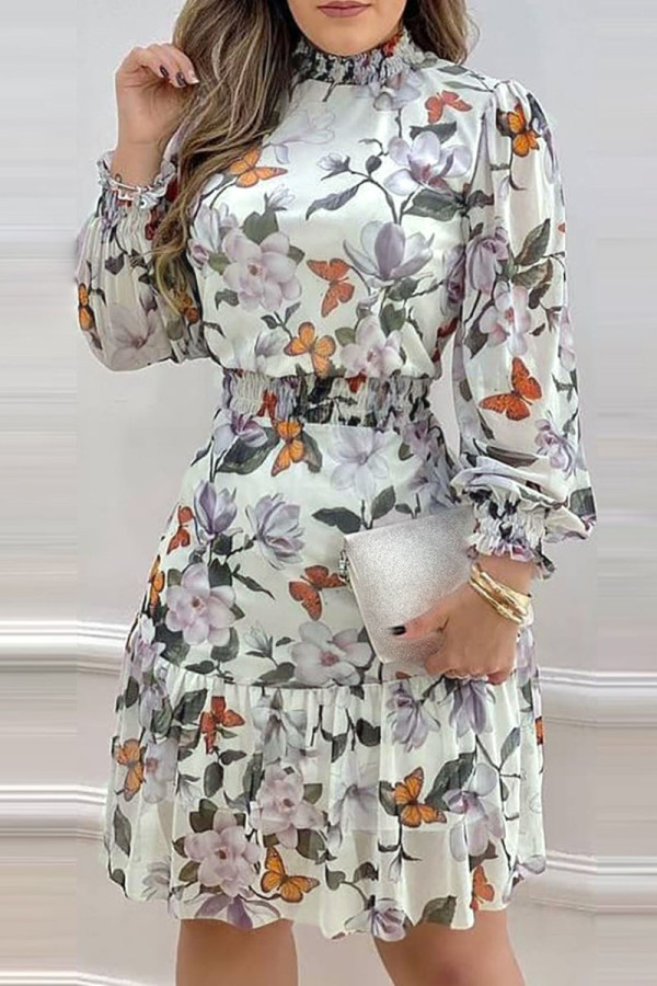Silver Elegant Print Patchwork O Neck A Line Dresses