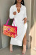 White Casual Solid Slit V Neck Long Sleeve Dresses