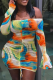 Turquoise Sexy Print Patchwork Strapless Pencil Skirt Dresses