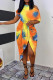 Yellow Casual Print Patchwork Asymmetrical Oblique Collar Irregular Dress Dresses