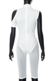 White Sexy Solid Mesh Turtleneck Skinny Rompers