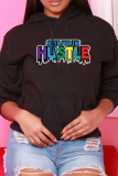 Grey Casual Print Patchwork Hooded Collar Tops
