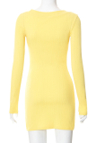 Yellow Sexy Solid Patchwork Square Collar Pencil Skirt Dresses