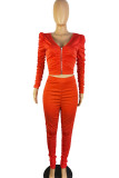 Red Casual Sportswear Solid Patchwork Fold Zipper Zipper Collar Long Sleeve Two Pieces