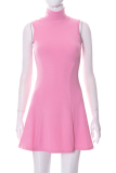 Pink Street Patchwork Turtleneck Cake Skirt Dresses