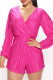 Pink Casual Solid Patchwork V Neck Regular Rompers