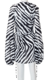 Black Sexy Animal Print Patchwork V Neck Waist Skirt Dresses