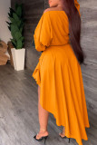 White Casual Solid Patchwork Asymmetrical Off the Shoulder Long Sleeve Two Pieces