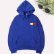 Blue Casual Print Letter Hooded Collar Tops