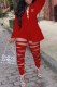 Red Elegant Letter Ripped Turn-back Collar Long Sleeve Two Pieces