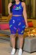 Royal Blue Fashion Casual Letter Print Basic O Neck Sleeveless Two Pieces