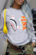 Grey Casual Letter Print Patchwork O Neck Tops