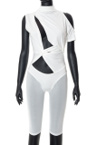 White Sexy Solid Mesh Turtleneck Skinny Rompers