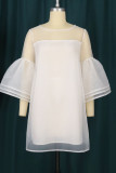 White Sweet Solid Patchwork O Neck A Line Dresses