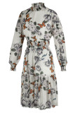 Pink Elegant Print Patchwork O Neck A Line Dresses